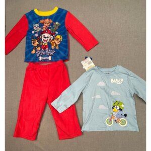 NEW Lot of 3 Boy's Toddler 2T Nickelodeon Paw Patrol Pajama Set and Bluey Tops